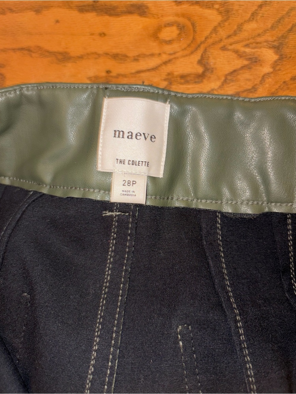 Wide Leg Faux Leather Pant Dark Green. Maeve the Collette from Anthropologie - Picture 5 of 6